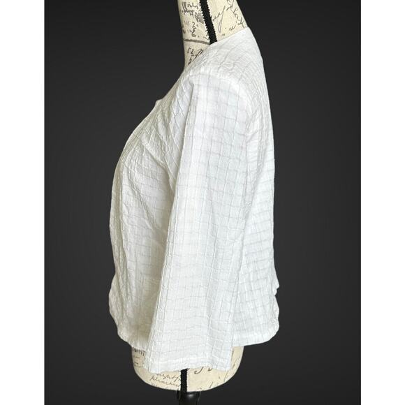 Chico's Size 0 Small White Waffle Knit Lined Open Cardigan Blazer Pockets - Picture 4 of 5